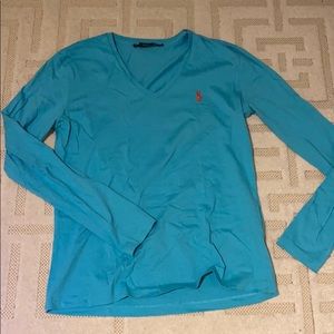 Turquoise Blue Ralph Lauren V-Neck T Shirt